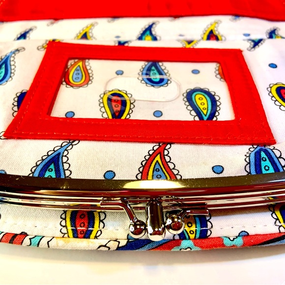 Vera Bradley Bifold Marina Blue Paisley Double Kiss Clasps Snaps Quilted Wallet - Picture 7 of 12